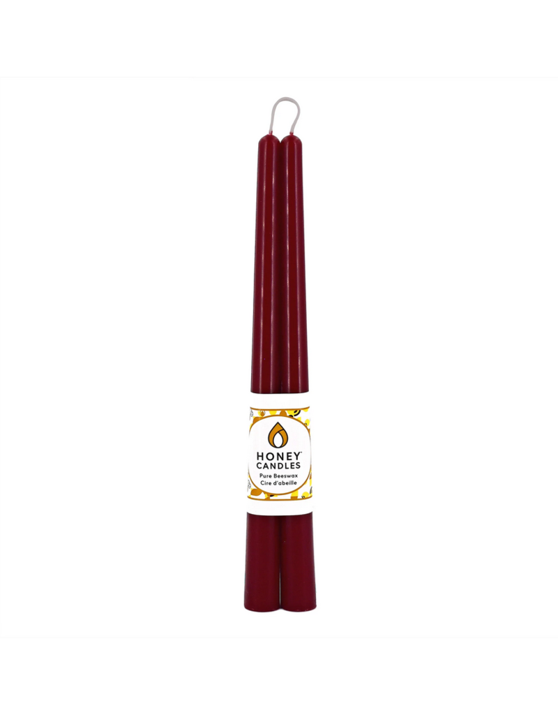 Honeybee Candles Burgundy Beeswax Taper Candle 12” | Set of 2