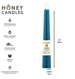 Honeybee Candles Glacier Teal Beeswax Taper Candle 12” | Set of 2