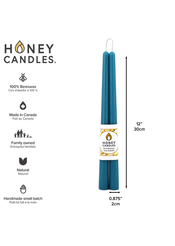 Honeybee Candles Glacier Teal Beeswax Taper Candle 12” | Set of 2
