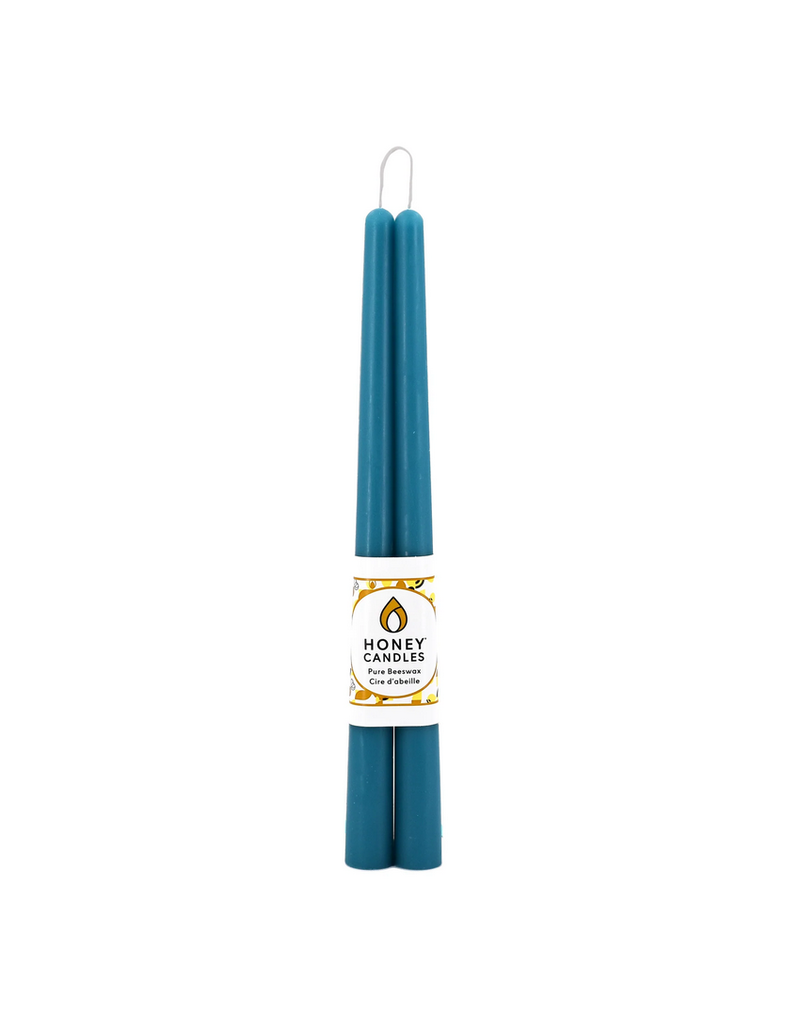 Honeybee Candles Glacier Teal Beeswax Taper Candle 12” | Set of 2