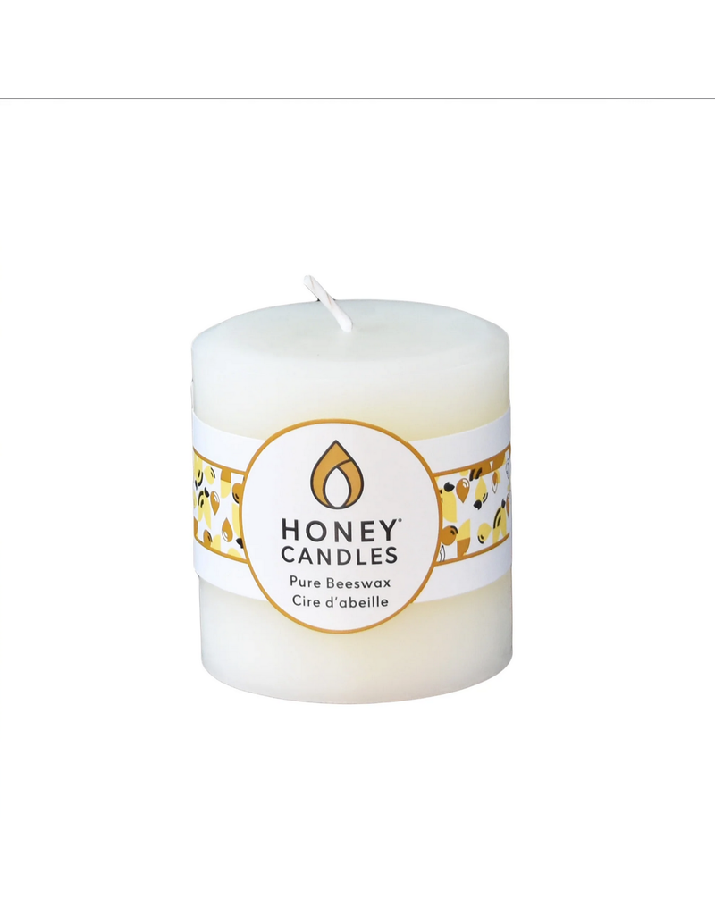 Honeybee Candles 3" Round Cream Beeswax Pillar Candle | 3" high