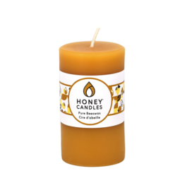 Honeybee Candles Small Round Natural Beeswax Pillar Candle | 3"h x 2"w