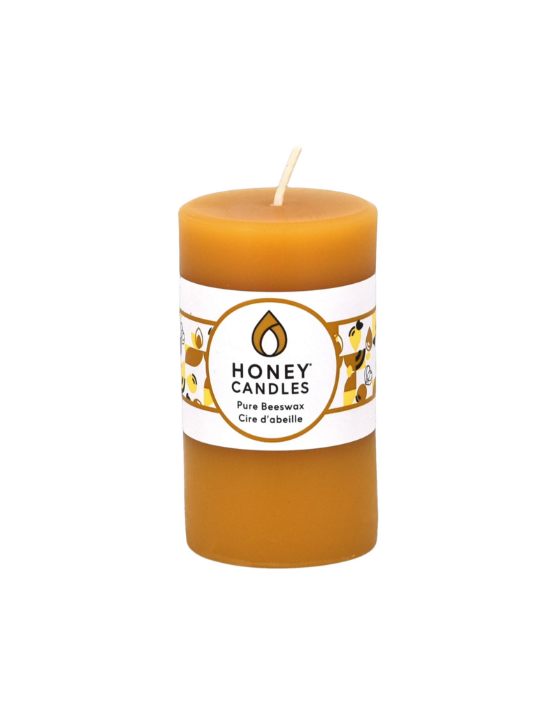 Honeybee Candles Small Round Natural Beeswax Pillar Candle | 3"h x 2"w