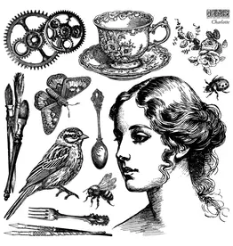 Farrow & Ball Paint Charlotte Decor Stamp | Iron Orchid Designs 12"x12" with masks