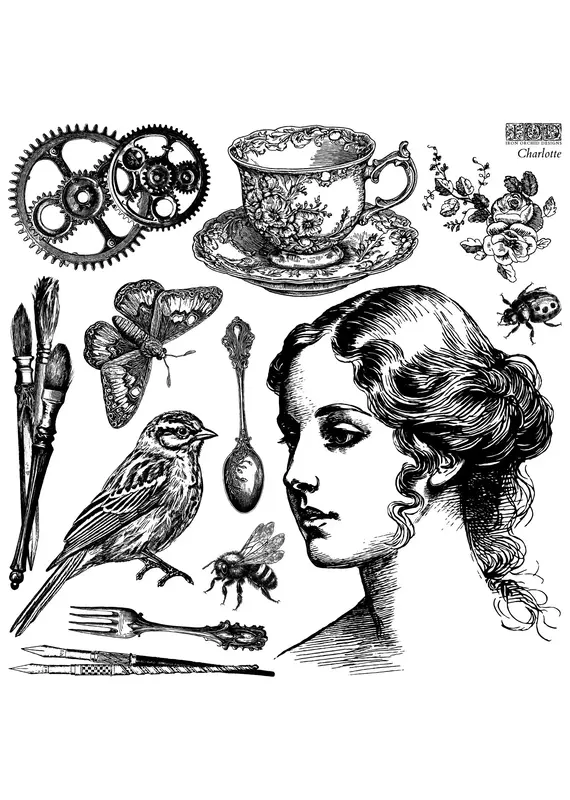 Farrow & Ball Paint Charlotte Decor Stamp | Iron Orchid Designs 12"x12" with masks