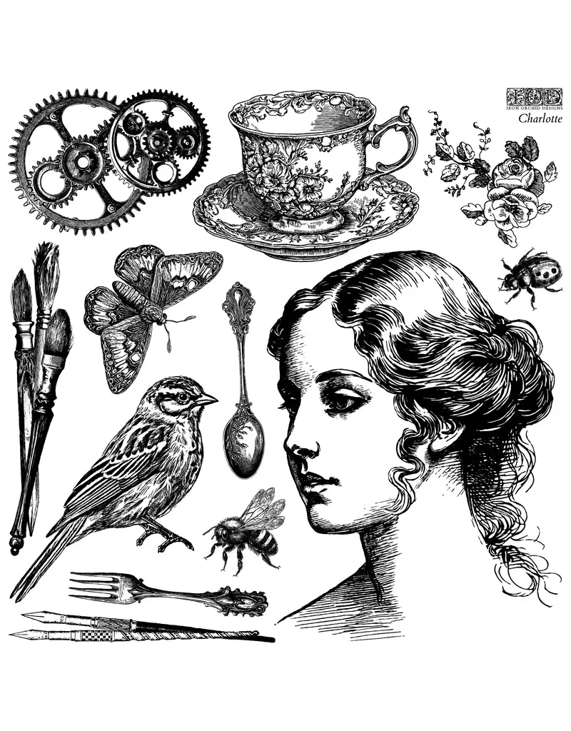 Farrow & Ball Paint Charlotte Decor Stamp | Iron Orchid Designs 12"x12" with masks