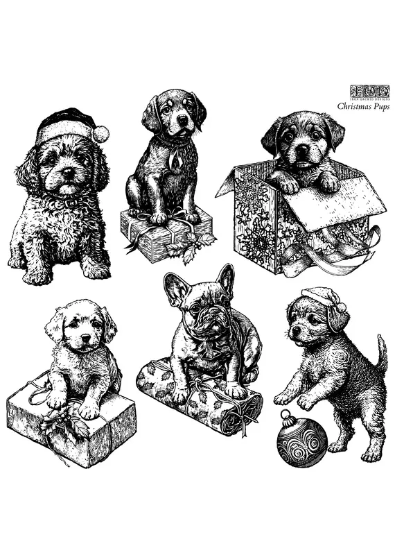 Iron Orchid Designs Christmas Pups Decor Stamp | Iron Orchid Designs 12"x12"