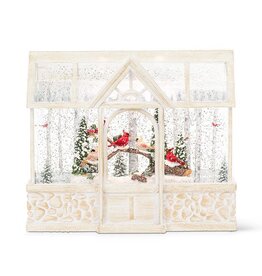 Abbott Collection Cardinals in Greenhouse Glitter LED Lantern