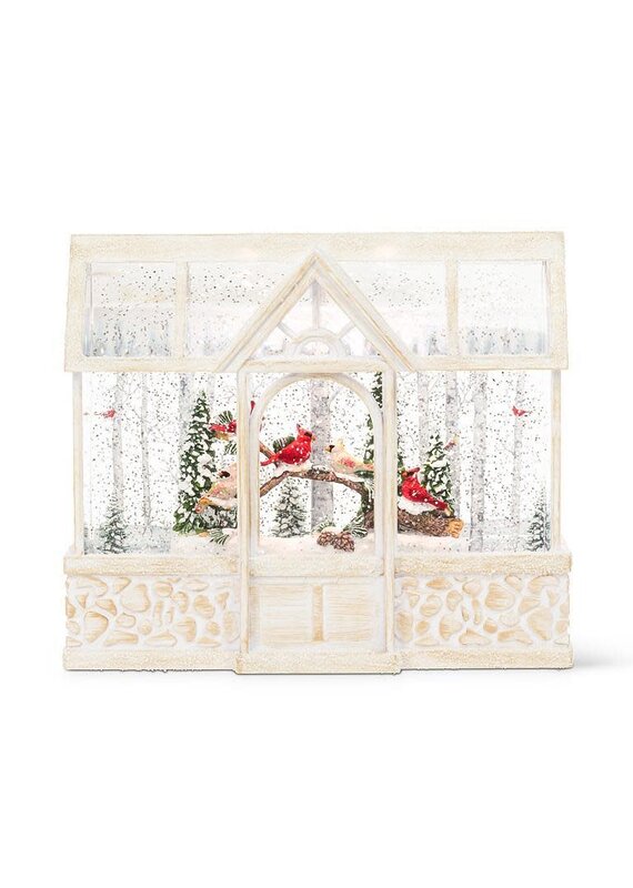 Abbott Collection Cardinals in Greenhouse Glitter LED Lantern