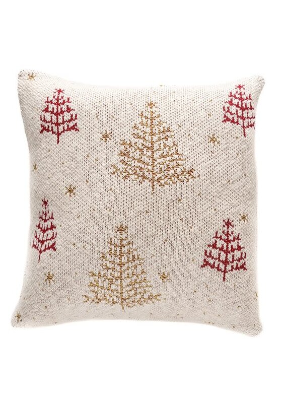 Brunelli Mouna Cream Holiday Toss Cushion with Fir Trees