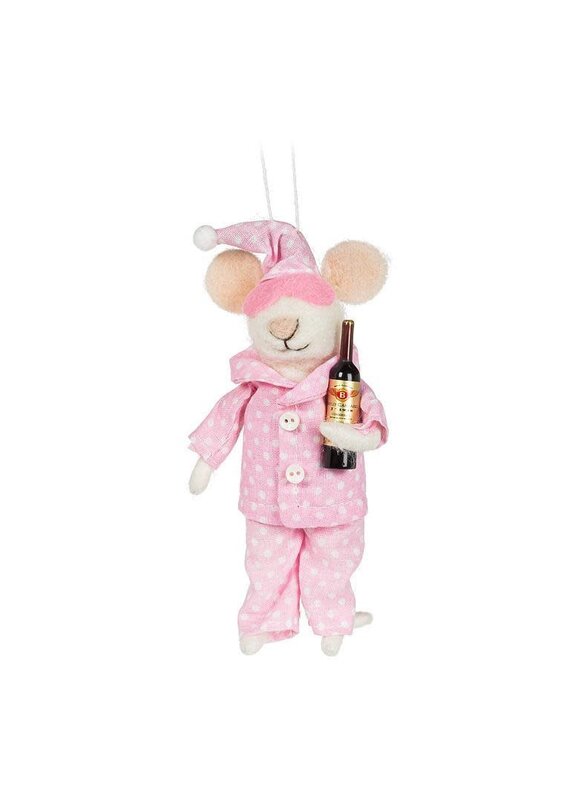 Abbott Collection Pajama Mouse with Wine Ornament