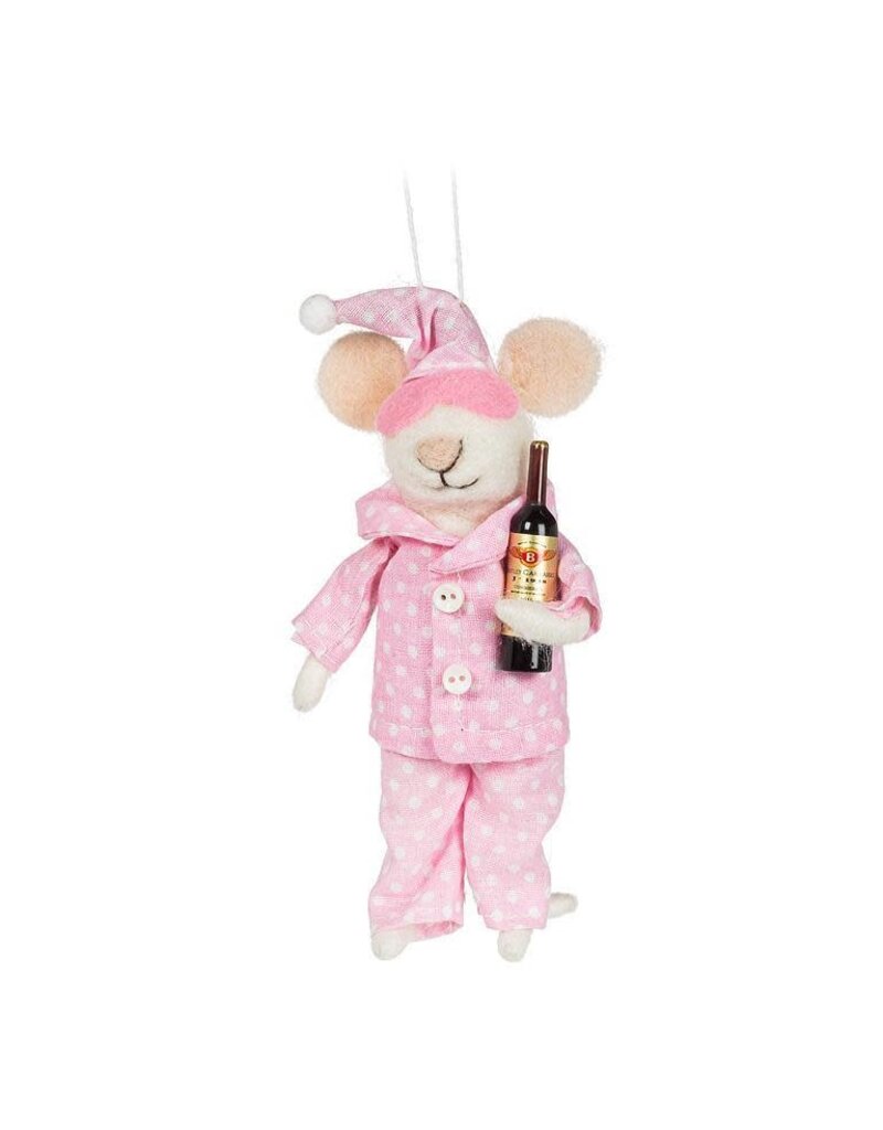 Abbott Collection Pajama Mouse with Wine Ornament