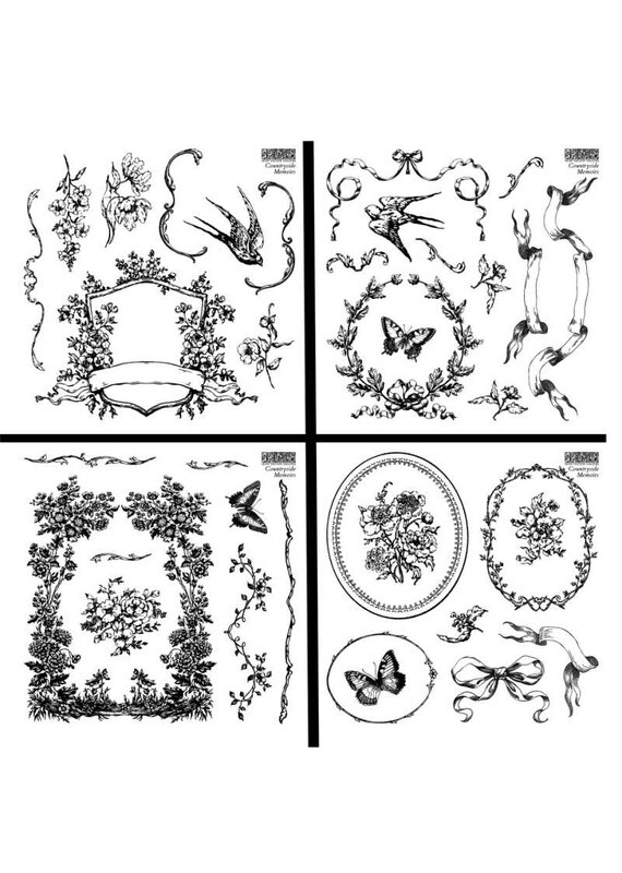 Iron Orchid Designs Countryside Memoirs (four sheet set) Decor Stamp | Iron Orchid Designs 6"x6"