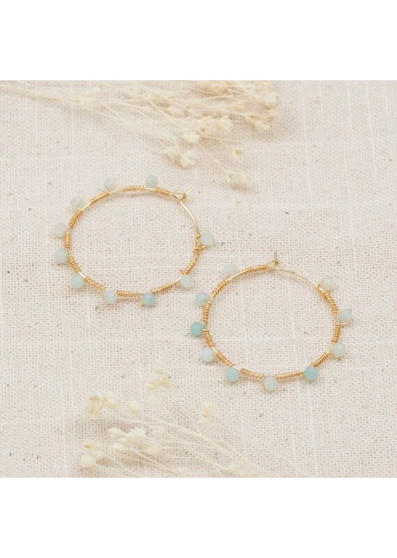 Glee Jewelry Pritti Gold Hoops with Amazonite | Glee Jewelry