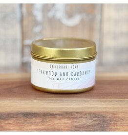 DeFerrari Candles Teakwood and Cardamon Soy Wax Candle Piccola Gold Tin