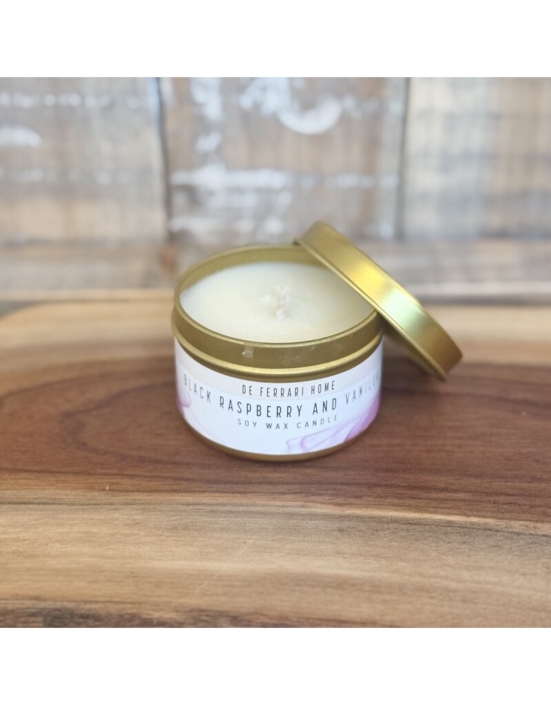 DeFerrari Candles Black Raspberry Vanilla Soy Wax Candle Piccola Gold Tin