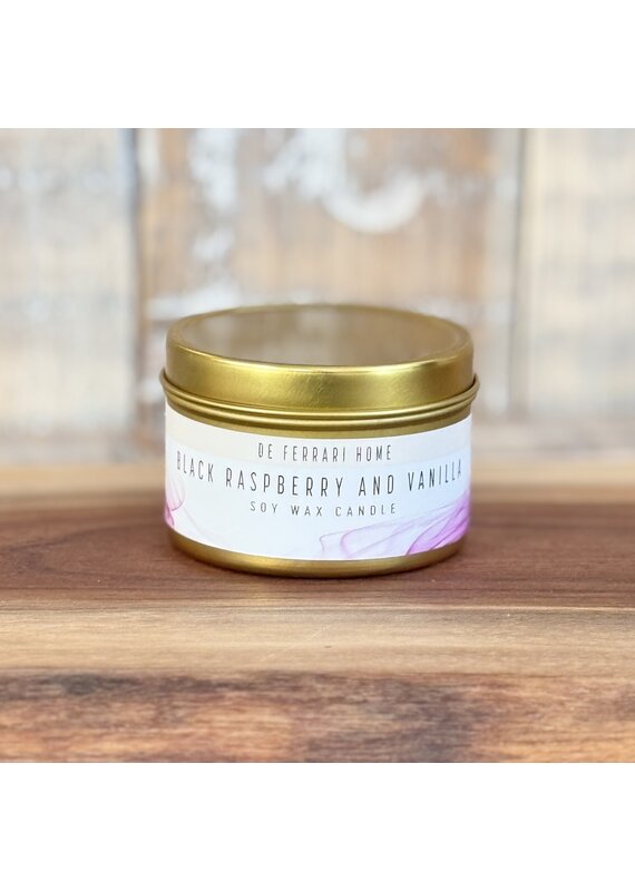 DeFerrari Candles Black Raspberry Vanilla Soy Wax Candle Piccola Gold Tin