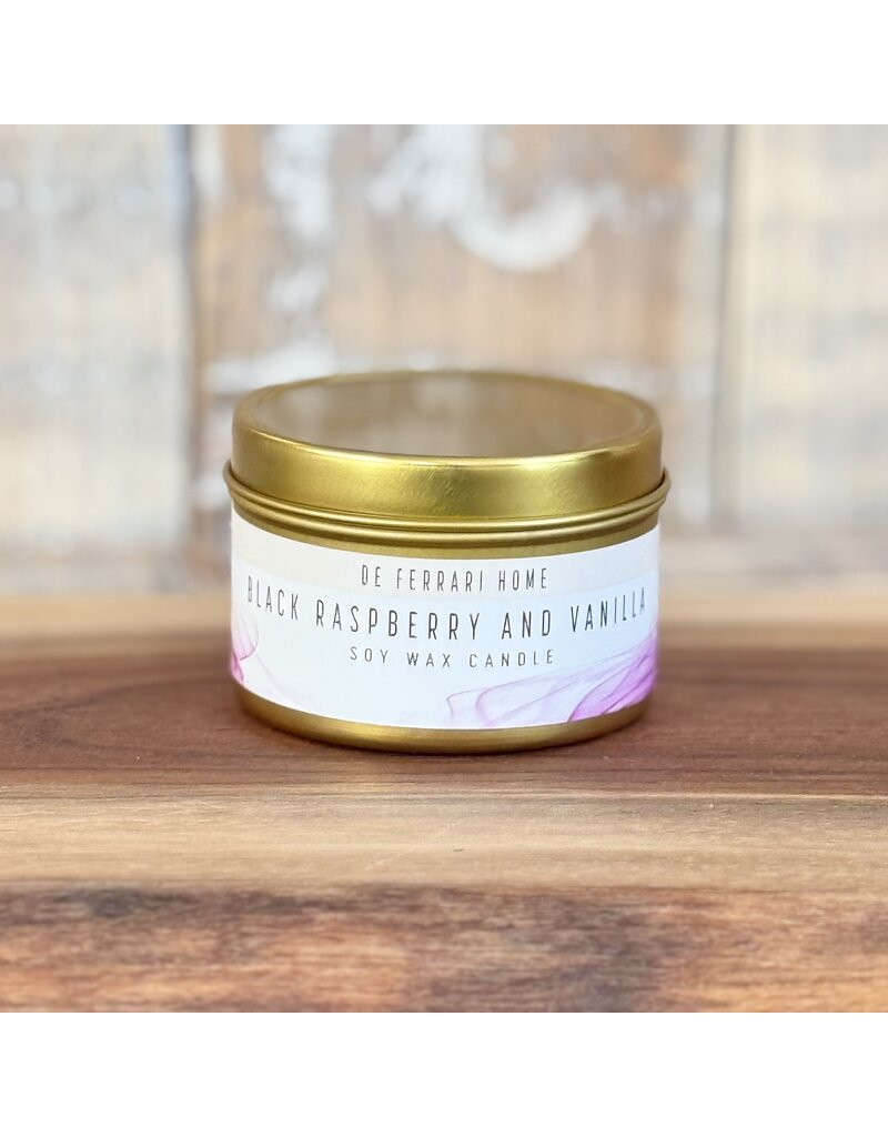 DeFerrari Candles Black Raspberry Vanilla Soy Wax Candle Piccola Gold Tin