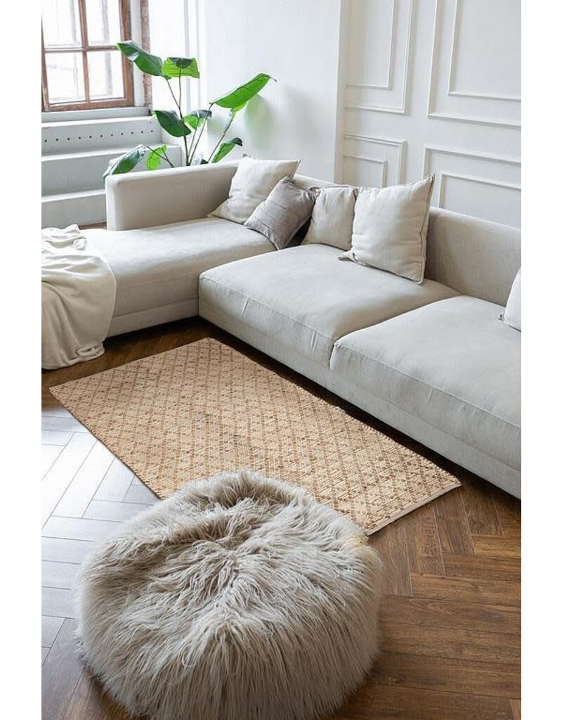 Abbott Collection Ivory Diamond Weave Cotton & Jute Floor Mat | 36"x60"