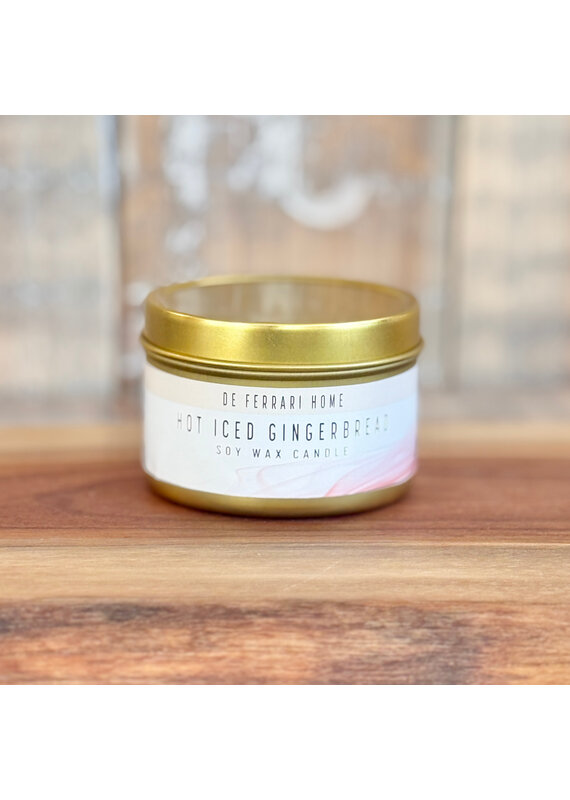DeFerrari Candles Hot Iced Gingerbread Soy Wax Candle Piccola Gold Tin