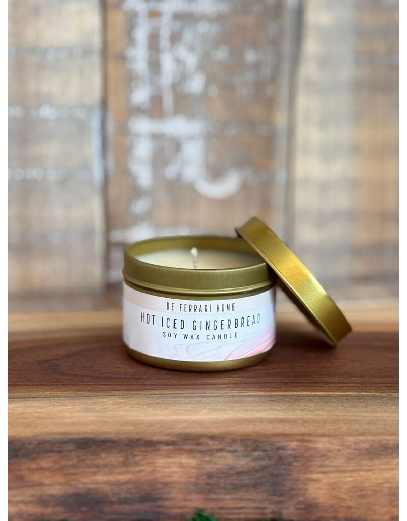 DeFerrari Candles Hot Iced Gingerbread Soy Wax Candle Piccola Gold Tin