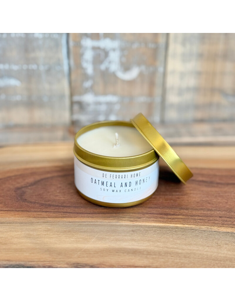 DeFerrari Candles Oatmeal and Honey Soy Wax Candle Piccola Gold Tin