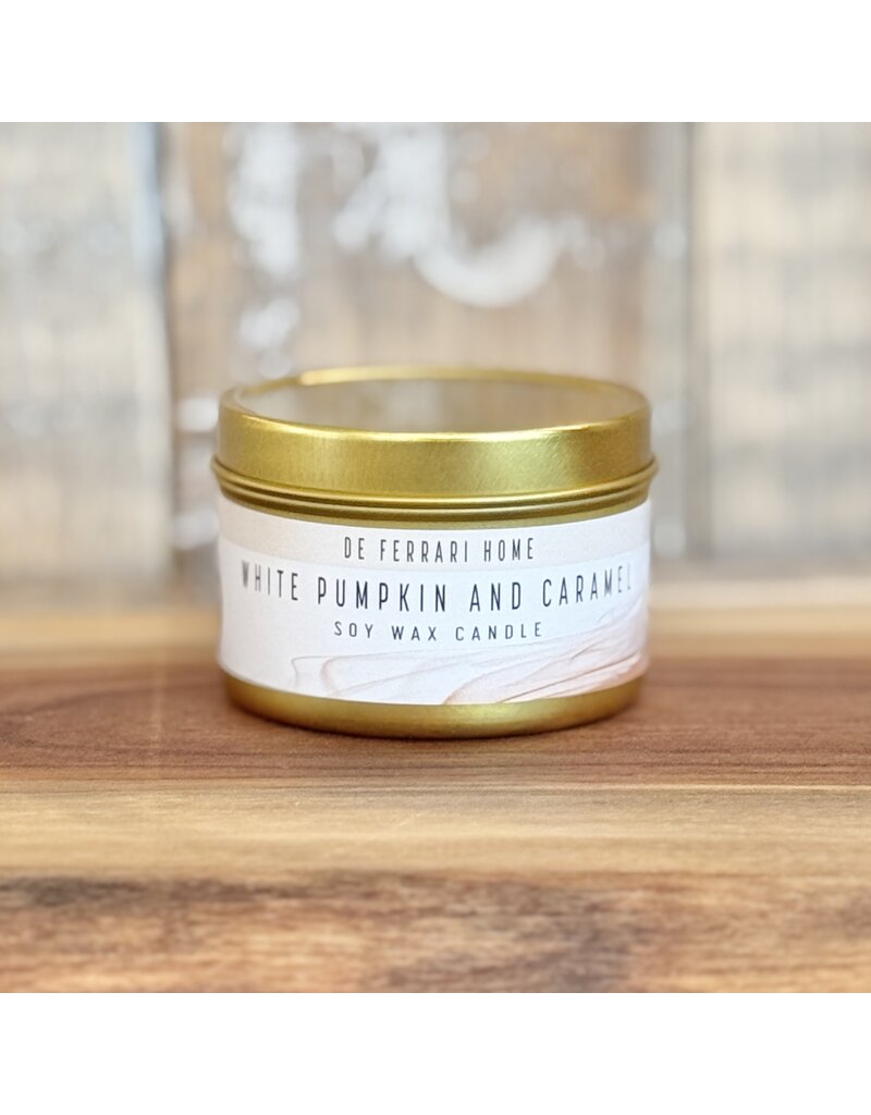 DeFerrari Candles White Pumpkin and Caramel Soy Wax Candle Piccola Gold Tin
