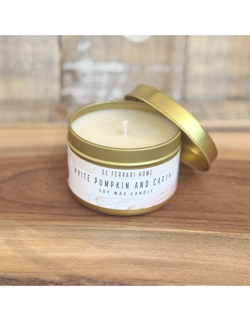 DeFerrari Candles White Pumpkin and Caramel Soy Wax Candle Piccola Gold Tin