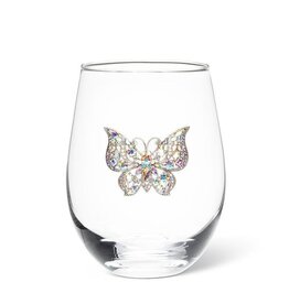Abbott Collection Stemless Wine Glass with Jewelled Butterfly