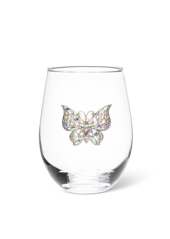 Abbott Collection Stemless Wine Glass with Jewelled Butterfly