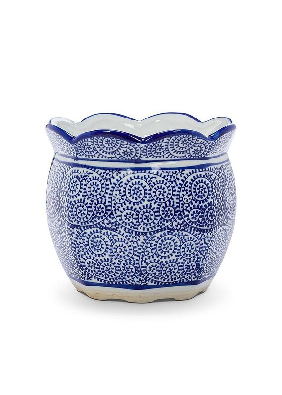 Abbott Collection Scallop Edge Porcelain Indigo Planter