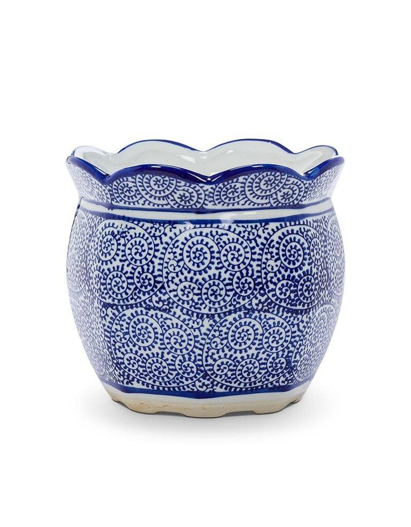 Abbott Collection Scallop Edge Porcelain Indigo Planter