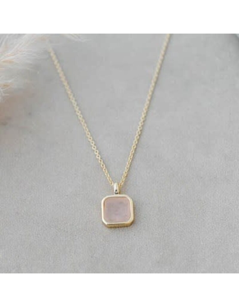 Glee Jewelry Florence Square Necklace featuring Rose Quartz by Glee