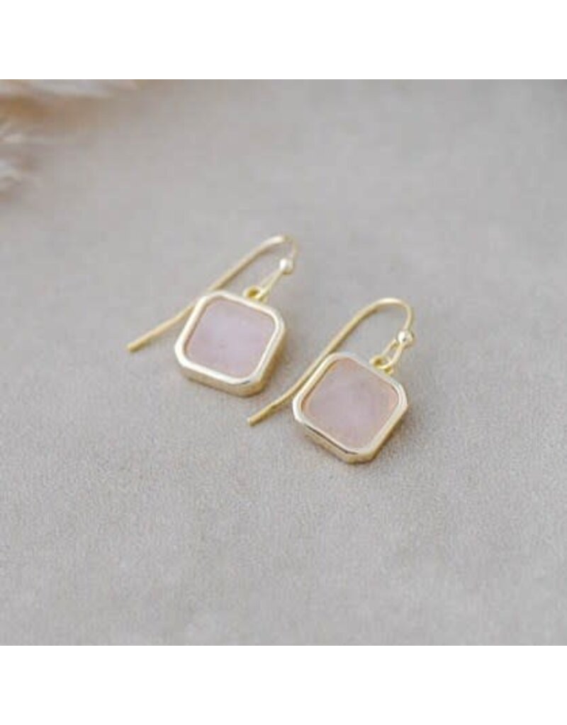 Glee Jewelry Florence Square Earrings featuring Rose Quartz by Glee