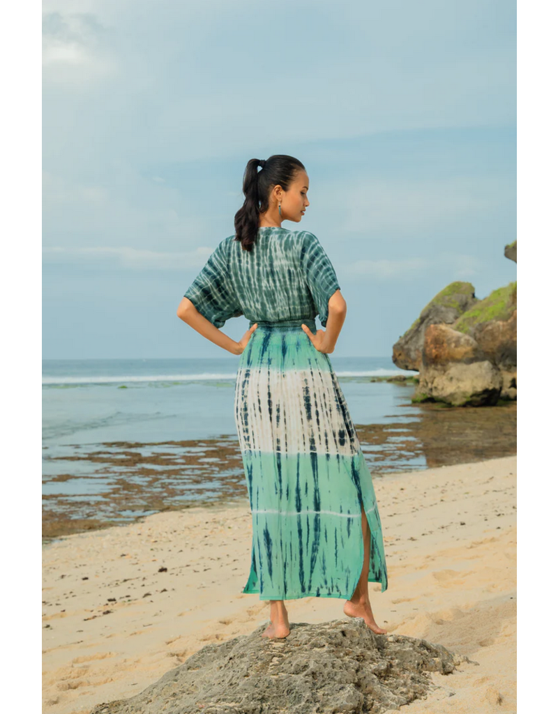 Suzie Blue Tie Dye Stripe Maxi Dress - Turquoise & Grey