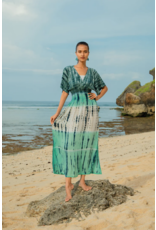 Suzie Blue Tie Dye Stripe Maxi Dress - Turquoise & Grey