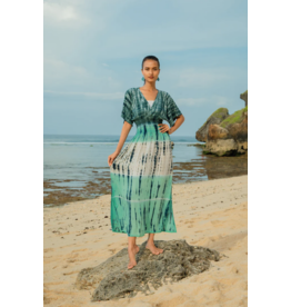 Suzie Blue Tie Dye Stripe Maxi Dress - Turquoise & Grey
