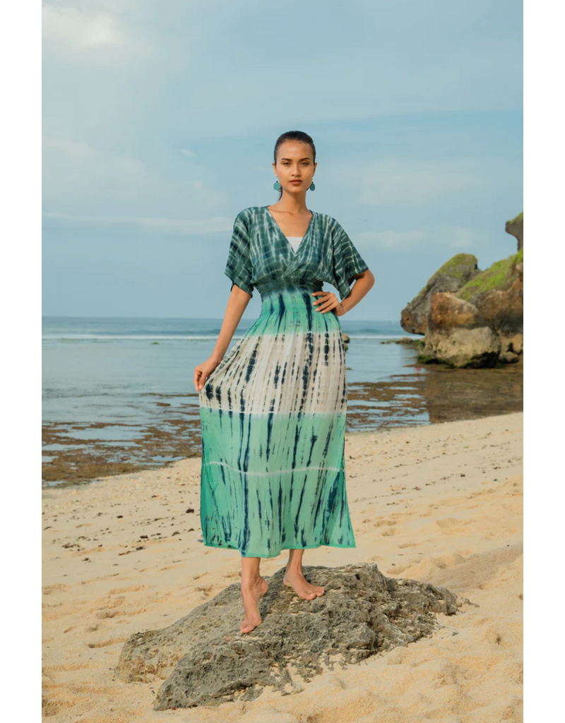Suzie Blue Tie Dye Stripe Maxi Dress - Turquoise & Grey