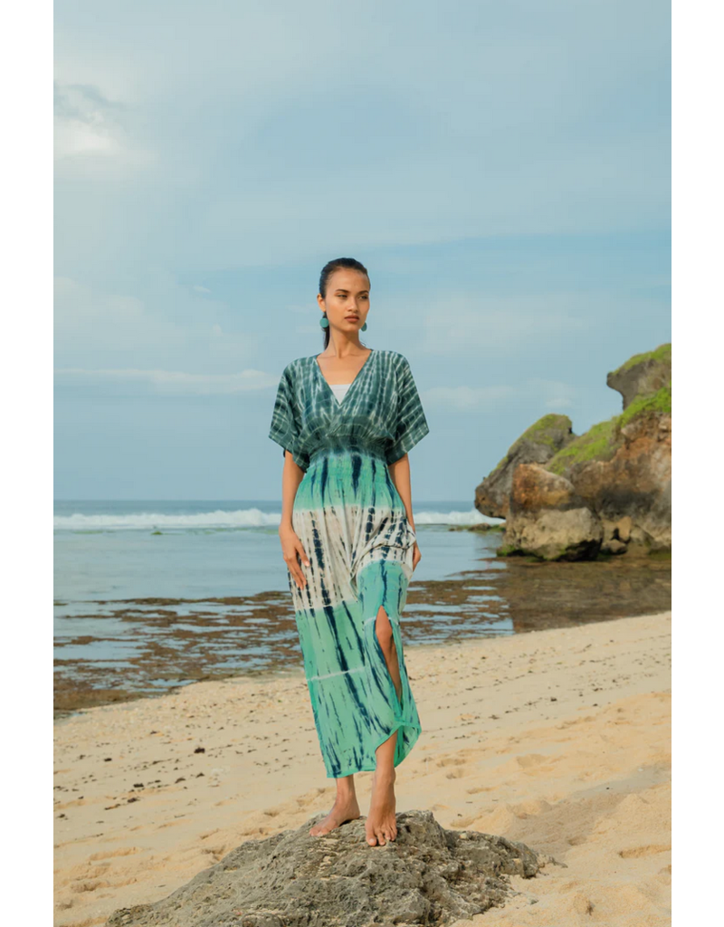Suzie Blue Tie Dye Stripe Maxi Dress - Turquoise & Grey