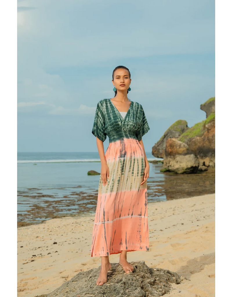 Suzie Blue Tie Dye Stripe Maxi Dress - Pink & Grey