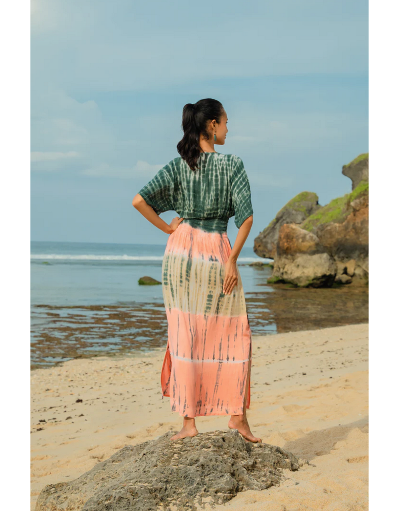 Suzie Blue Tie Dye Stripe Maxi Dress - Pink & Grey