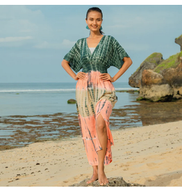 Suzie Blue Tie Dye Stripe Maxi Dress - Pink & Grey