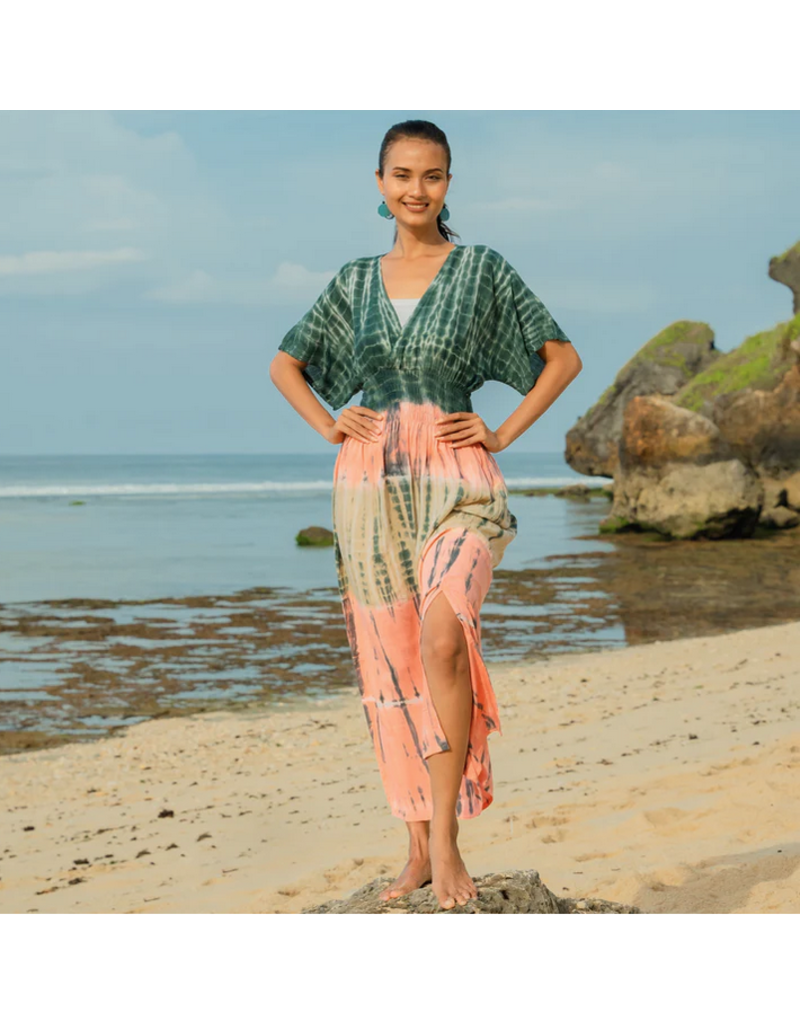 Suzie Blue Tie Dye Stripe Maxi Dress - Pink & Grey