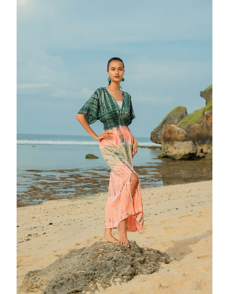 Suzie Blue Tie Dye Stripe Maxi Dress - Pink & Grey