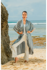 Suzie Blue Bone Tie Dye Kimono - Grey & White