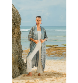 Suzie Blue Bone Tie Dye Kimono - Grey & White