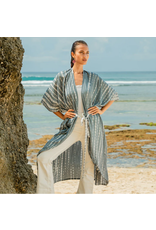 Suzie Blue Bone Tie Dye Kimono - Grey & White