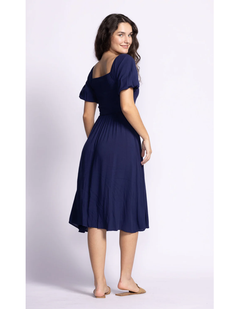 Pink Martini Navy Dress with Smocked Bodice