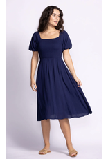 Pink Martini Navy Dress with Smocked Bodice