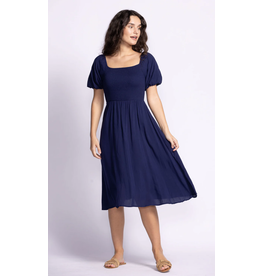 Pink Martini Navy Dress with Smocked Bodice